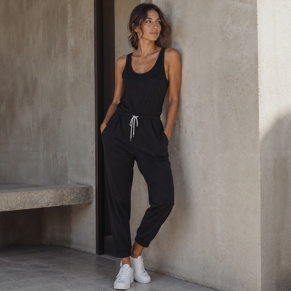 Vuori Womens Lux Harem Jumpsuit S Black Sleeveless Drawstring Athleisure Travel